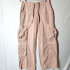 American Eagle Outfitters Women Cargo Pants  Wide Leg Sz 0 Cream & Pink